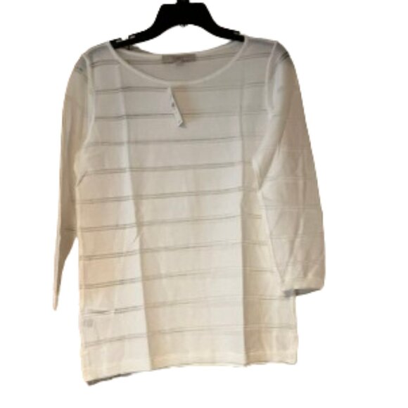 Loft White Lightweight Sweater with Sheer Stripes - Medium - Picture 1 of 3